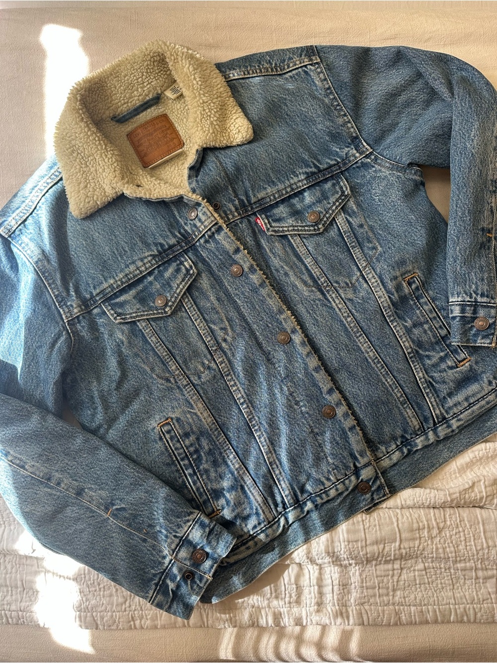 Levi's Light Blue Denim Jacket with Cream Sherpa Collar